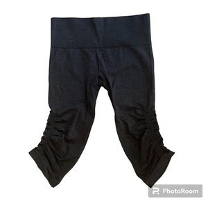 Lululemon In The Flow Heathered Bluish Gray Ruched Crop Leggings